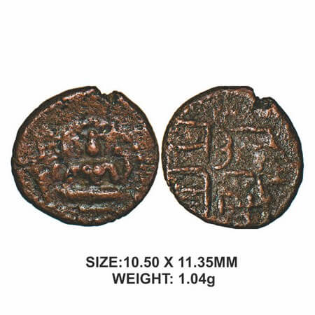 Tanjore Nayakas, Raghunatha Nayakas, 16th century, Copper, 1.04g, Obv: Seated Deity with i