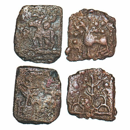 Post-Mauryan, Kaushambi Region, Uninscribed type, Cast Copper (2 coins), Obv: Lanki bull w