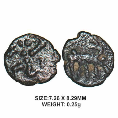 Nayakas of Gingee, 16th century, Copper, 0.25g, Obverse : Hanuman facing left, Rev: Elepha