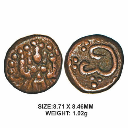 Nayakas of Gingee, 16th century, Copper, 1.02g, Venkatappa, Obv: Standing goddess, Rev: 'V