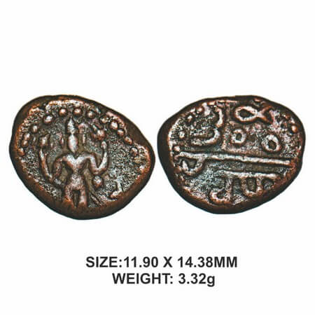 Nayakas of Gingee, 16th century, Copper, 3.32g, Venkatappa, Obv: Standing goddess, Rev: 'V