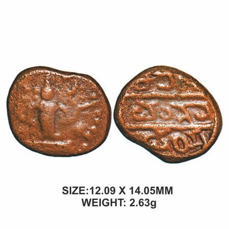 Nayaks of Senji, 16th century, Copper, 2.63g, Obv: Standing Goddess, Rev: 'Venkatapanayudu