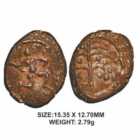 Nayakas of Senji, 16thcentury, Copper, 2.79g, Obv: Hanuman Facing Right, Rev: Tree with co