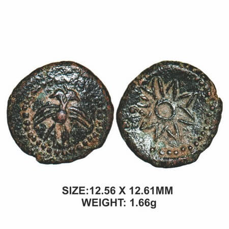 Nayakas of Senji , 16thcentury, Copper, 1.66g, Venkatapanayudu, Obv: Gandaberuna / Twin be