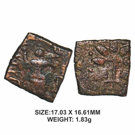 Pre-Satavahana, SriGopa, Vidarbha Region, Copper, 1.83g, Obv: A female figure standing wit