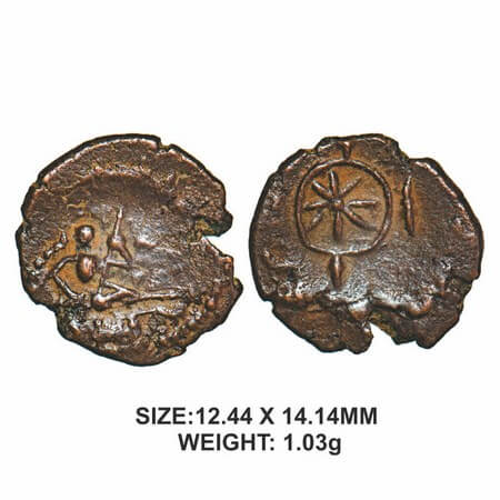 Nayaks of Senji,, 17th century, Copper, 1.03g, Obv: Goddess Saraswathi playing Veena in ha