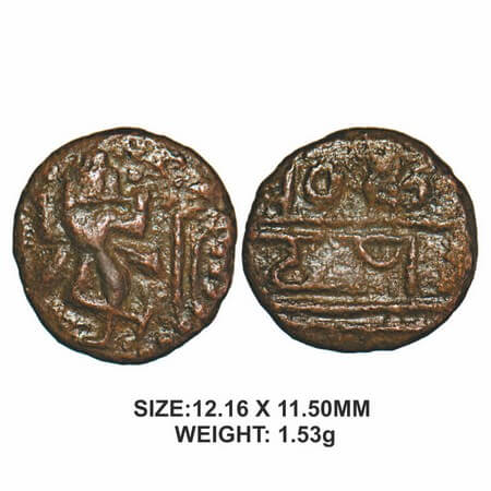 Nayaks of Senji, 17th century, Copper, 1.53g, Venkatapa, Obv: Lord Krishna with flute in h