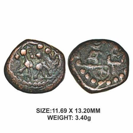 Sethupathy Dynasty of Ramnad, 17th century, Copper, 3.40g, Obv: Peacock facing left with d