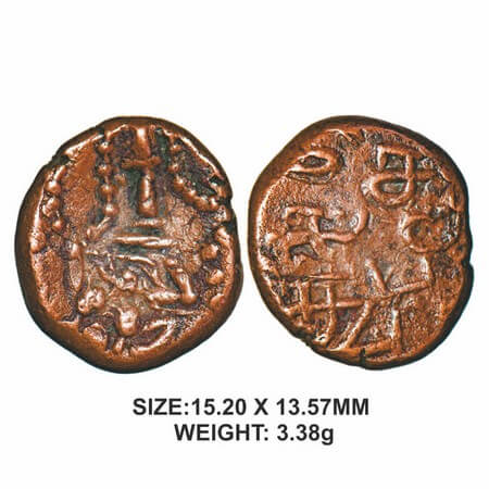 Sethupathy Dynasty of Ramnad, 17th century, Copper, 3.38g, Obv: Lord Muguras Vel surrounde