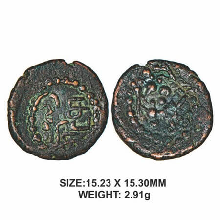 Sethupathy Dynasty of Ramnad 17th century, Copper, 2.91g, Obv: sethupathy in Tamil double 