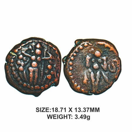Sivaganga Nayakas,17th century, Ramayana Series, Copper, 3.49g, Obv: Ram in centre and lak