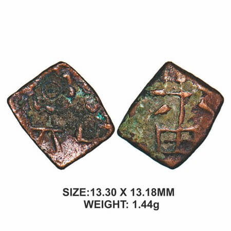 Pre-Satavahana, Vidarbha Region (Kholapur area), Copper Unit, 1.44g, Obv: Traingular heade