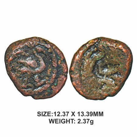 Nawabs of Arkat, 18th century, Copper, 2.37g, Brockage/Lakhi, Obv: Peacock Facing right, R