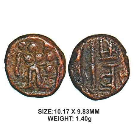 Nawabs of Arkat, 18th century, Copper, 1.40g, Obv: Stranding deity facing right, Rev: 'Asu