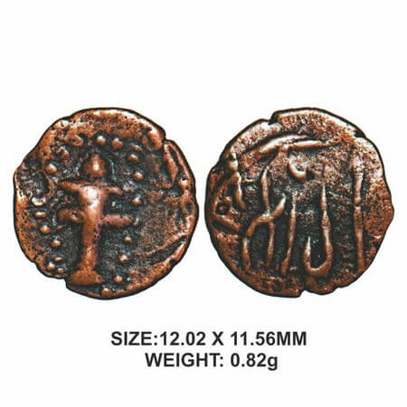 Nawabs of Arkat, Polygors issues, Obv: Probably a lamp stand within dotted border. Rev:’ W