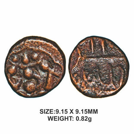Nawabs of Arkat, 18th century, Copper, 0.82g, Obv: Lord Ganesha seated with both hands fac