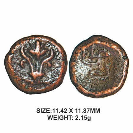 Nawabs of Arkat, 19th century , Copper, 2.15g, Muhammad Munawar Ali Khan, Obv : flower , R