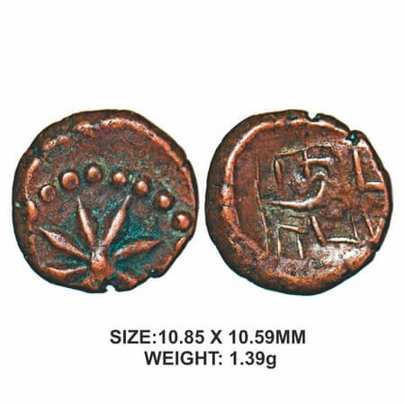 Nawabs of Arkat, 19th century, Copper, 1.39g, Obv: Star within dotted circle. Rev: ‘Na Ba 