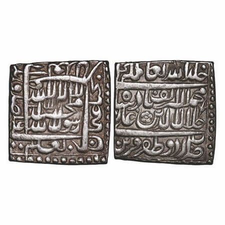 Akbar, Silver Square Rupee, 11.36g, Urdu Zafar Qarin Mint, AH Alf (1000), both sides legen