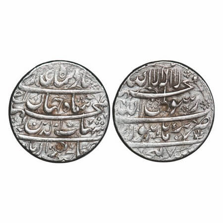 Shah Jahan I, Silver Rupee, 11.39g, Burhanpur Mint, AH 1037 / Ahad (1) RY, legends in four