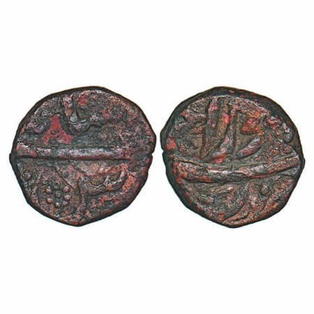 Murad Bakhsh, Copper ½ Dam, 10.12g, Surat Mint, RY Ahd (1), Murad Shahi legend on obv. KM 