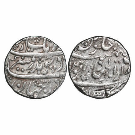 Aurangzeb, Silver Rupee, 11.53g, Dar-ul-Jihad Hyderabad Mint, 31 RY, Badr Munir type. KM 3