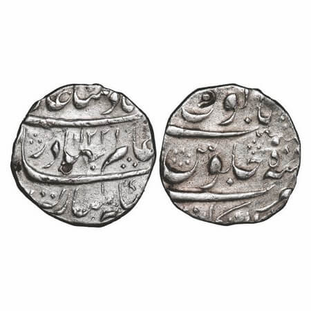 Shah Alam Bahadur, Silver Rupee, 11.44g, Arkat Mint, AH 1122 / 5 RY. KM 348.9. Very Fine, 