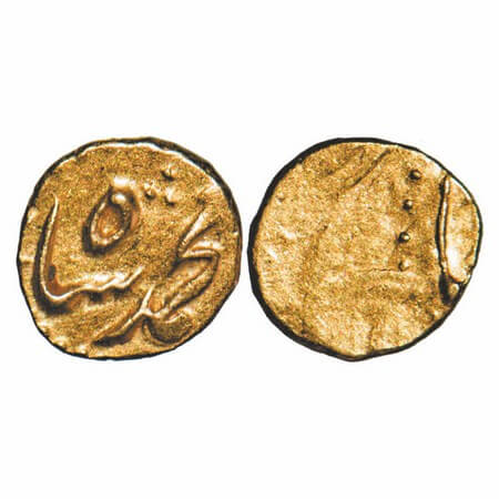Muhammad Shah, Gold Fanam, 0.19g, Kharpa Mint. KM unlisted type. Very Fine+, Rare.