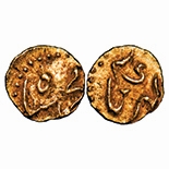 Muhamad Shah, Gold Fanam, 0.19g, Kharpa Mint. KM unlisted type. Very Fine+, Rare.