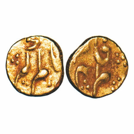 Alamgir II, Gold Fanam, 0.16g, unseen mint, 4 RY, Obv: Alamgir, Rev: Falam and RY date. KM