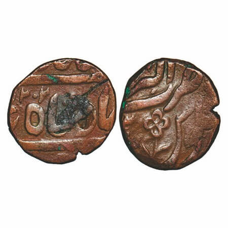 Shah Alam II, Copper Paisa, 9.61g, Akbarabad Mint, AH 1202, with flower as int mark on rev