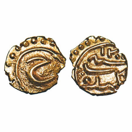 Mysore, Gold Fanam, 0.40g, Tipu Sultan, Kalikut Mint, AH 1200, Obv: Persian 'He', Rev: Min