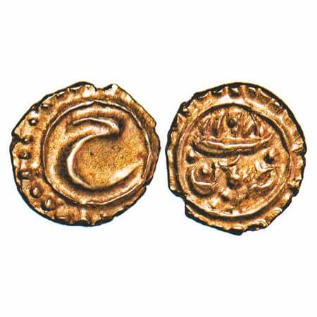 Mysore, Gold Fanam, 0.38g, Tipu Sultan, Patan Mint, AH 1198, Obv: Persian 'He', Rev: Mint 