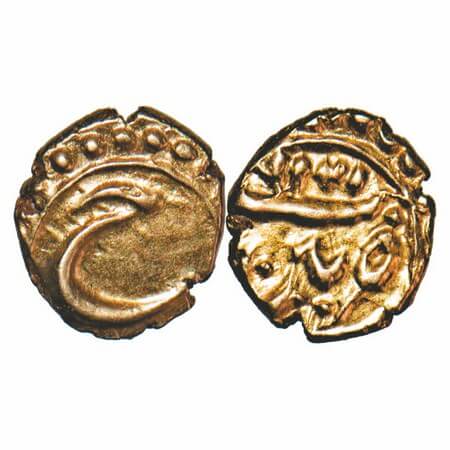 Mysore, Gold Fanam, 0.40g, Tipu Sultan, Patan Mint, AH 1217 Retro, Obv: Persian 'He', Rev: