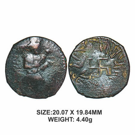 Paratarajas, Koziya (BC 270-230), Copper Drachma, 4.40g, Obv: King standing right, holding
