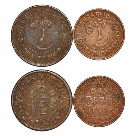 Baroda, Copper 2 Paisa & Paisa (2 Coins), 16.10, 8.29g, Sayaji Rao III, VS 1940/(1883 AD) 