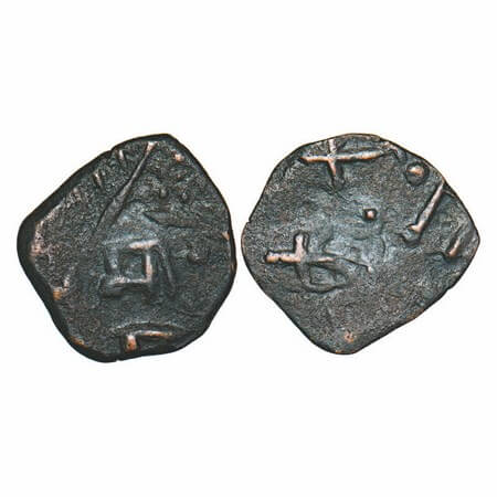 Chhota Udepur, Copper Paisa, 4.92g, Jit Singhji (VS 1908-1938 / 1851-1881 AD), Obv: King's