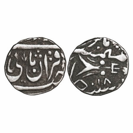 Gwalior, Silver ½ Rupee, 5.41g, (Basoda) Mint, 18 RY, INO Muhammad Akbar II, trident on re