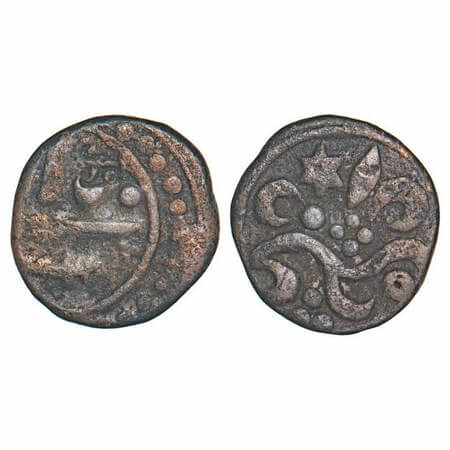 Gwalior, Copper Paisa, 9.10g, Jawad Mint, Obv: Nagari 'JI', banner and sword, Rev: Star an
