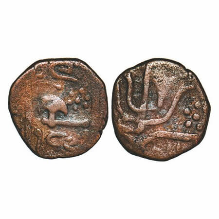 Gwalior, Copper Paisa, 10.23g, Uncertain Mint, Obv: Battle Axe with dots around , VS date 