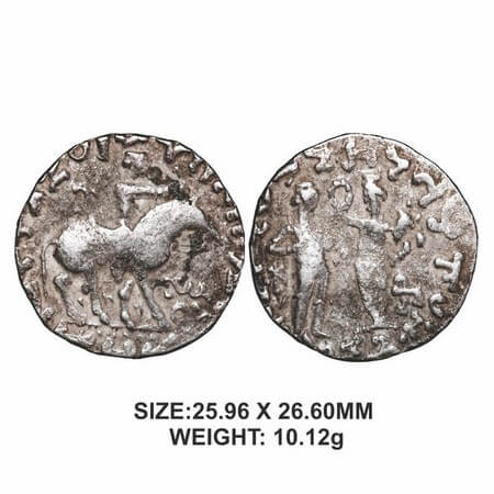 Indo-Scythians, Zeionises (c. 45-35 BC), Silver Tetradrachm, 10.12g, Obv: King mounted on 