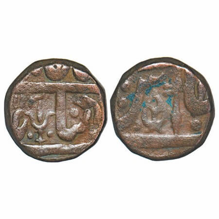 Indore, Copper ½ Anna, 16.43g, British Protectorate Issue, INO Shah Alam II, AH 1230, trid