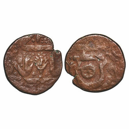 Indore, Copper ½ Anna, 15.07g, British Protectorate Issue, Pennant on obverse, and Cannon 