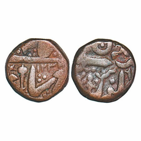 Indore, Copper ½ Anna, 15.99g, British Protectorate Issue, INO Shah Alam II, AH 1232 / 6x