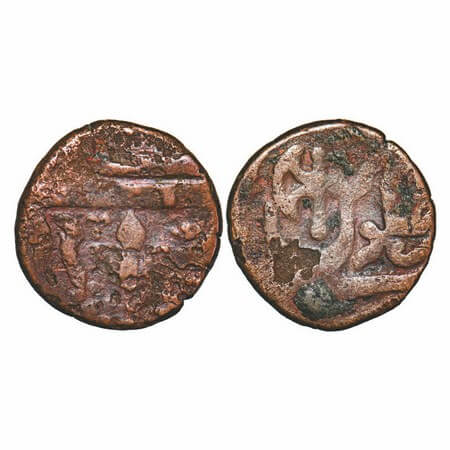Indore, Copper ½ Anna, 14.94g, British Protectorate Issue, INO Shah Alam II, mace on obver