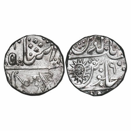 Indore, Silver Rupee, 11.20g, Ahalya Bai (AH 1179-1210 / 1765-1795 AD), Double struck on o