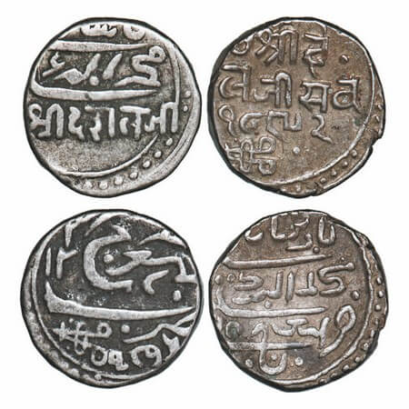 Kutch, Silver Kori (2 coins), Desalji II, INO Muhammad Akbar II, Frozen Year 1234. & 1892.