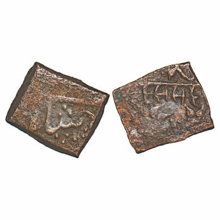 Lunawada, Copper Paisa, 7.52g, Dalel Singhji, Obv: branch with leaves and ruler's name eng