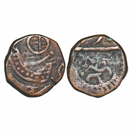 Ratlam, Copper Paisa, 8.92g, Anonymous Hammered Coinage, Ranjit Singh, overstruck on Jaora