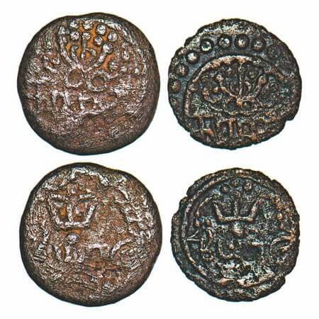 Travancore, Copper, 1 & 2 (Cash) Kasu (2 Coins), 0.49, 0.92g, Rani Parvathi Bai (ME 990-10